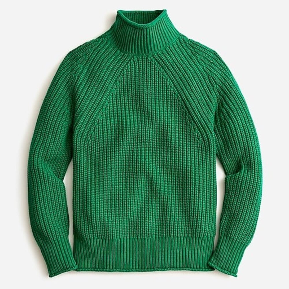J.Crew Relaxed Rollneck Sweater, Jungle Green 100% Cotton Size M